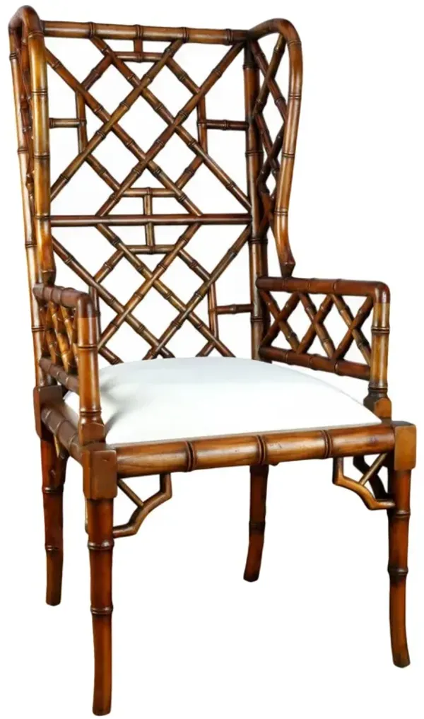 Chinoiserie Wingback Chair, Distressed Walnut