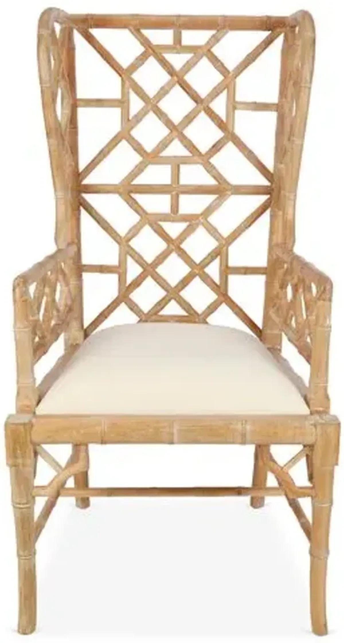 Chinoiserie Wingback Chair - Distressed Natural - Handcrafted in The USA - Beige - Comfortable, Stylish