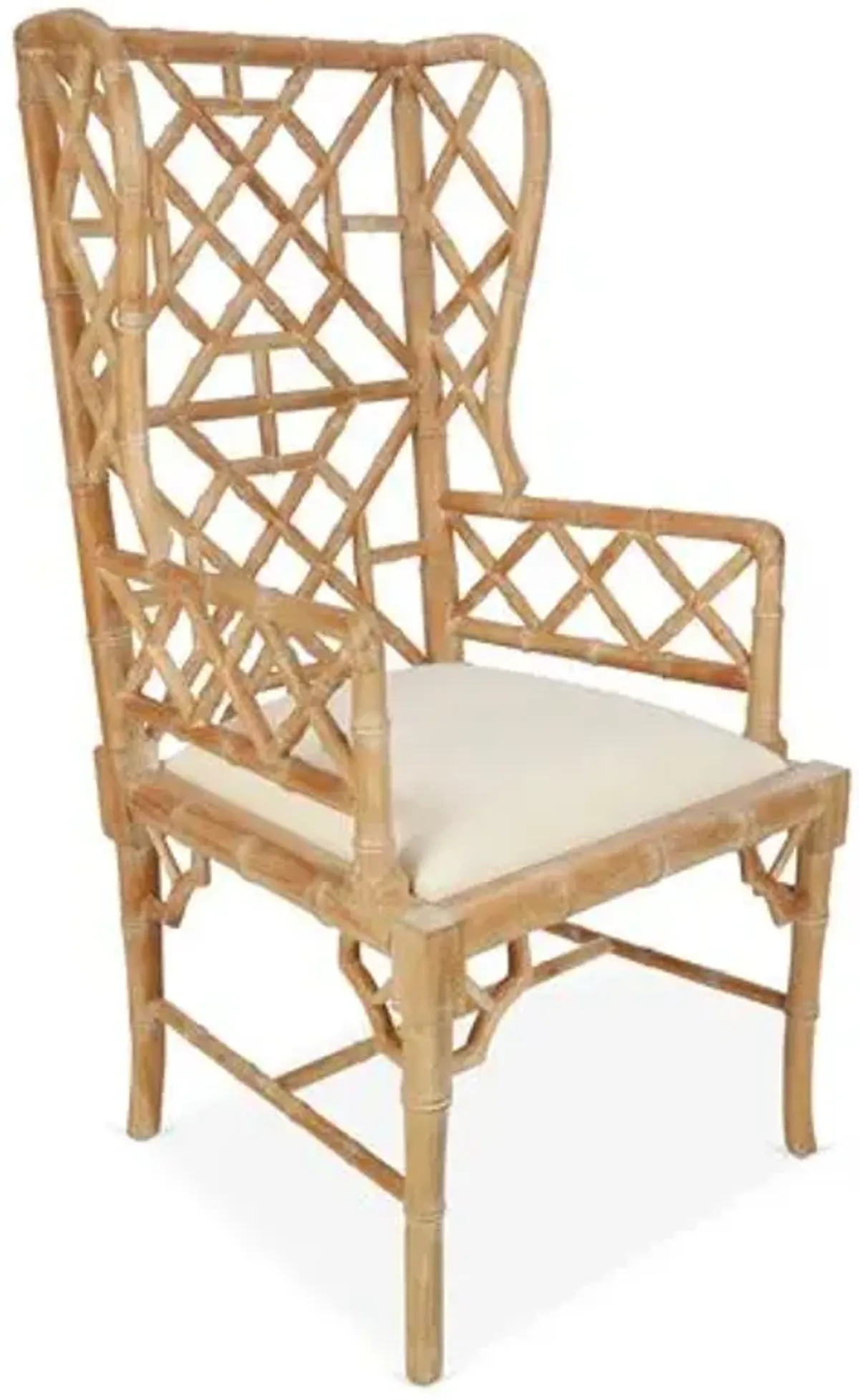 Chinoiserie Wingback Chair - Distressed Natural - Handcrafted in The USA - Beige - Comfortable, Stylish