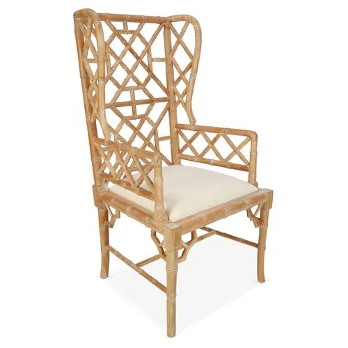 Chinoiserie Wingback Chair - Distressed Natural - Handcrafted in The USA - Beige - Comfortable, Stylish