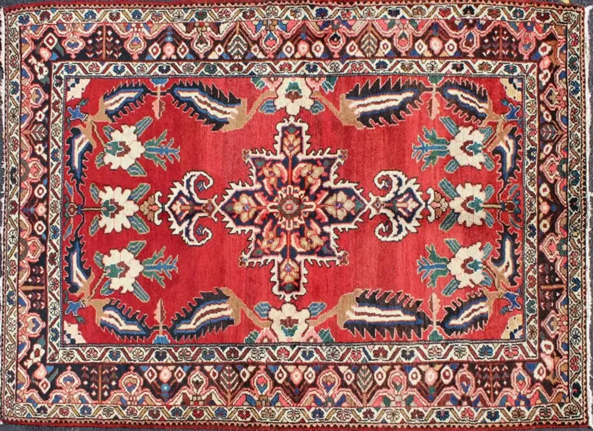 Vintage Persian Bakhtiar Rug 4'10 x 6'10 - Keivan Woven Arts - Red - Red