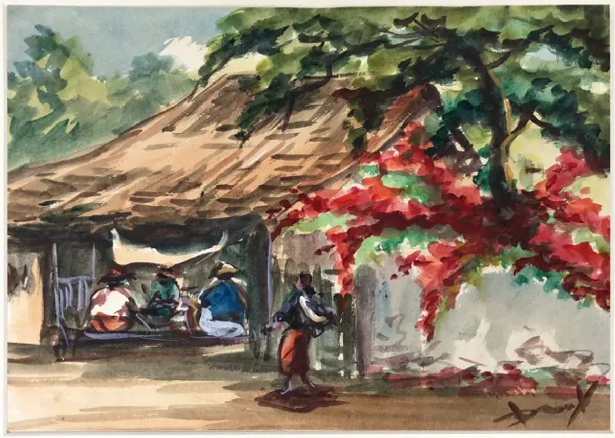 Southeast Asian Watercolor - Antiquarian Art Company - brown