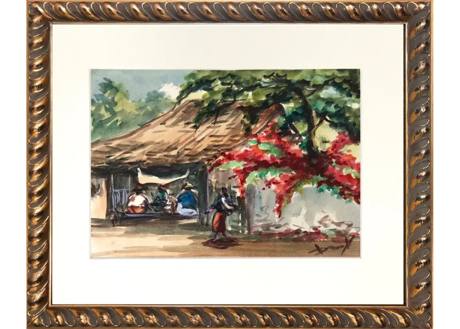 Southeast Asian Watercolor - Antiquarian Art Company - brown