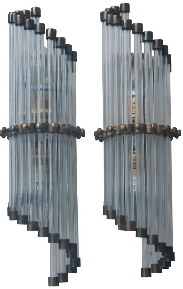 French Deco Glass/Brass Sconces - Set of 2 - Something Vintage - Clear