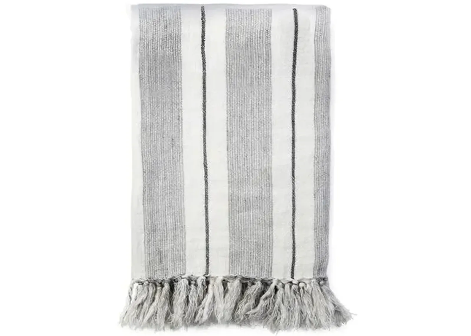 Laguna Linen Throw - Gray/Charcoal - Pom Pom at Home, Fringed