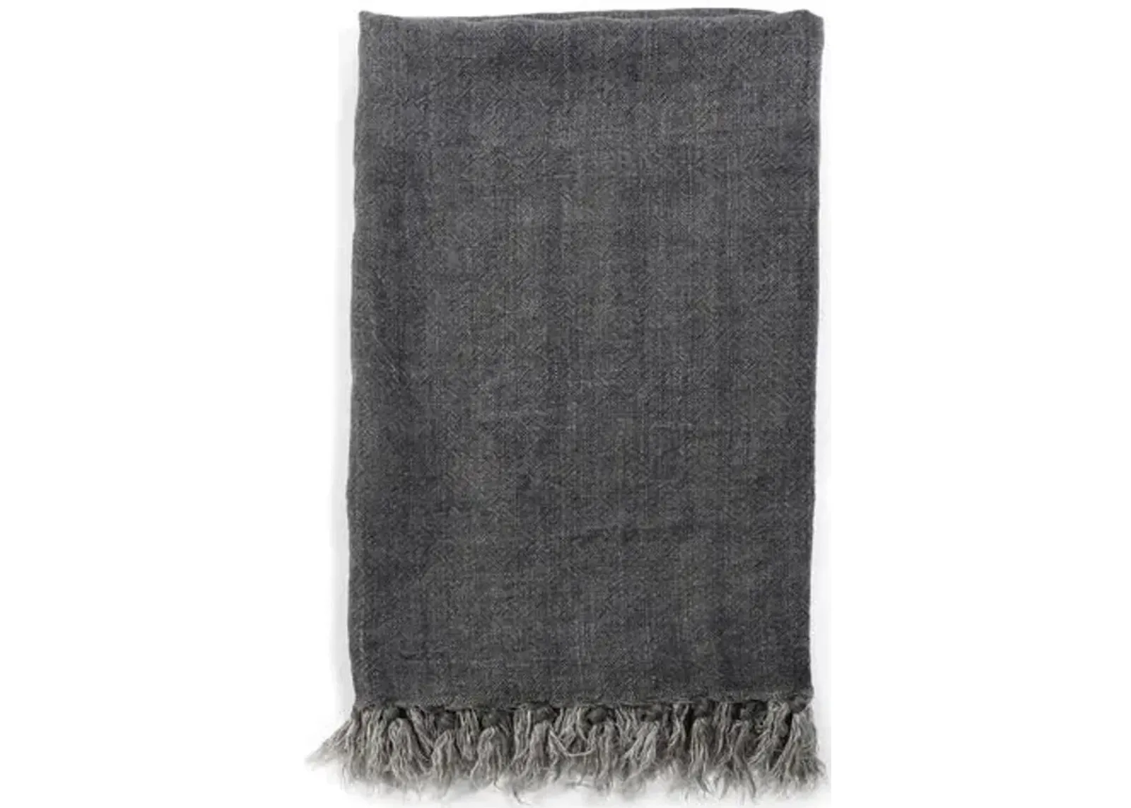 Montauk Linen Throw - Charcoal - Pom Pom at Home - Gray, Fringed