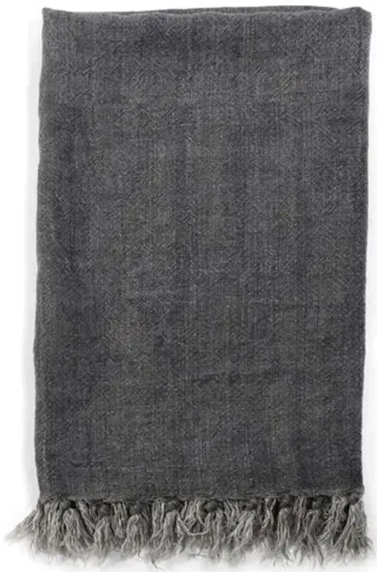 Montauk Linen Throw - Charcoal - Pom Pom at Home - Gray, Fringed