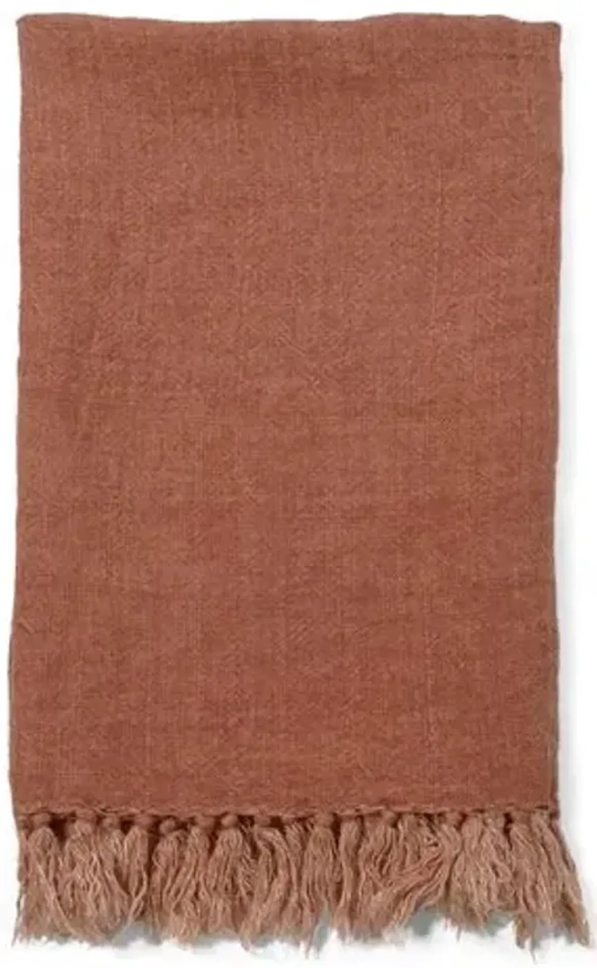 Montauk Linen Throw - Terracotta - Pom Pom at Home - Orange, Fringed