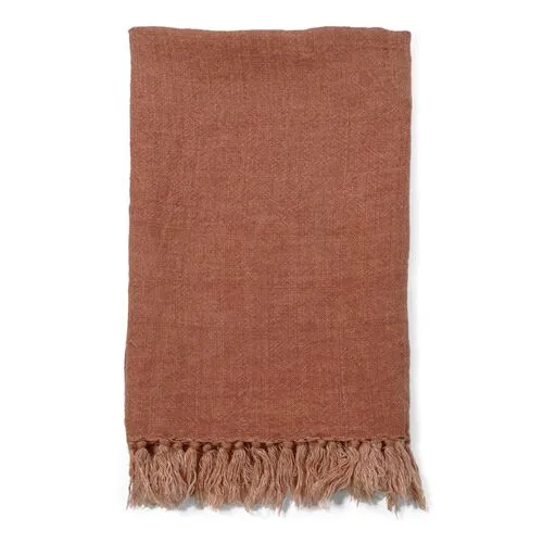 Montauk Linen Throw - Terracotta - Pom Pom at Home - Orange, Fringed