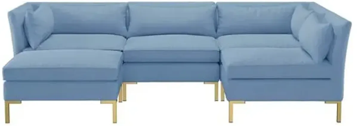 Marceau Linen U-Shaped Sectional - Handcrafted - Blue