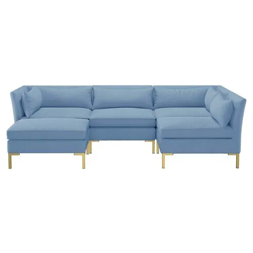 Marceau Linen U-Shaped Sectional - Handcrafted - Blue