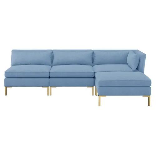 Marceau Linen Reversible Sectional - Handcrafted - Blue