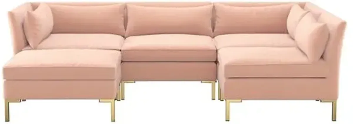 Marceau Velvet U-Shaped Sectional - Handcrafted - Pink