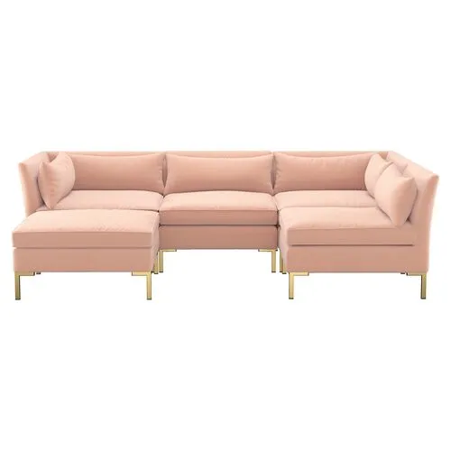 Marceau Velvet U-Shaped Sectional - Handcrafted - Pink