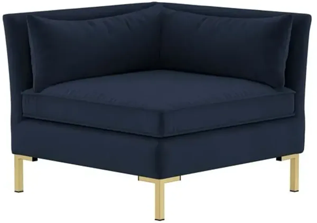 Marceau Velvet L-Shaped Sectional - Handcrafted - Blue