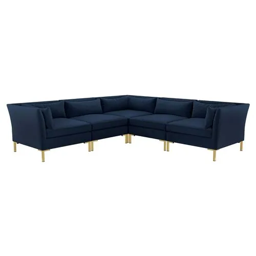 Marceau Velvet L-Shaped Sectional - Handcrafted - Blue