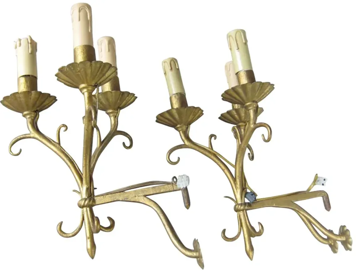 Maison Bagu s 3-Light Gilt Sconces - Set of 2 - Something Vintage - Gold