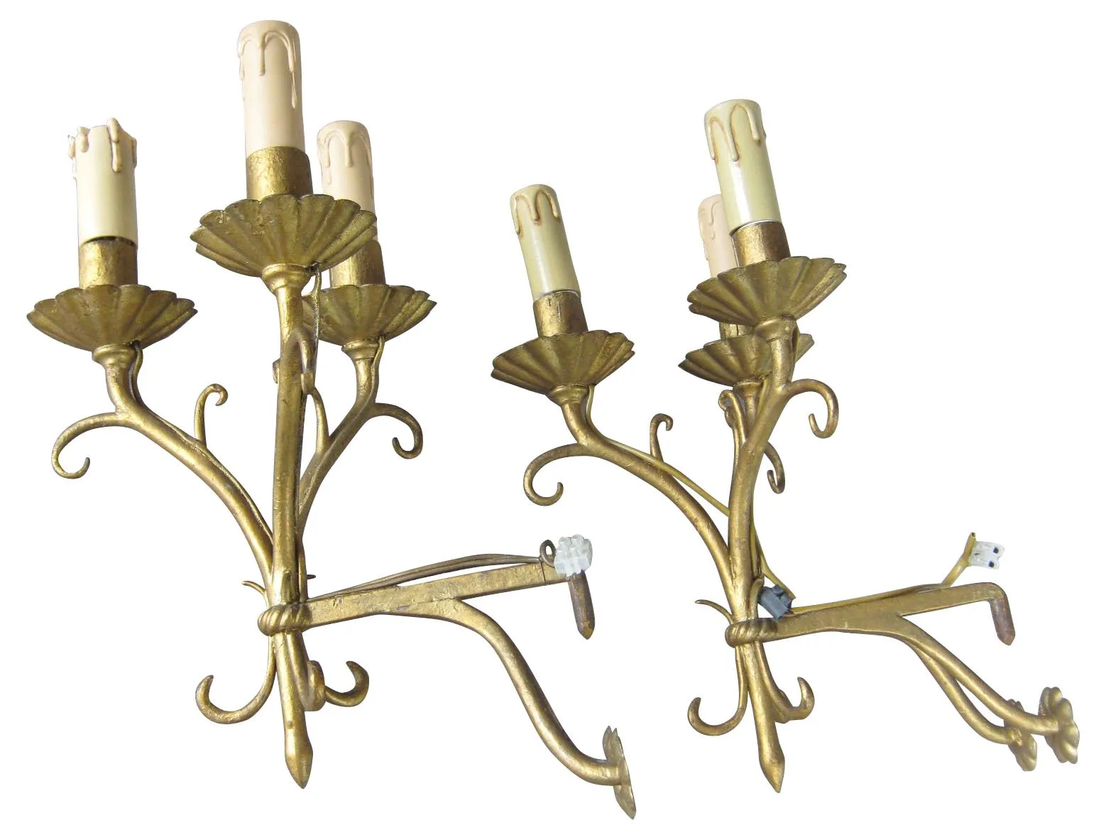 Maison Bagu s 3-Light Gilt Sconces - Set of 2 - Something Vintage - Gold