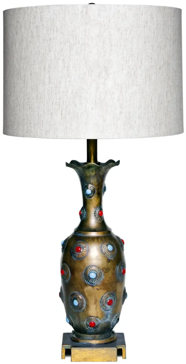 Jeweled Brass Lamp/Barrel Shade - Fleur de Lex Antiques