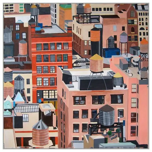 Painting - Toni Silber-Delerive - NYC Water Tanks