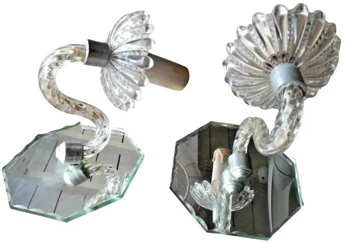 Pr Murano with Cut Mirrored Back Outdoor Sconces - Something Vintage - Silver