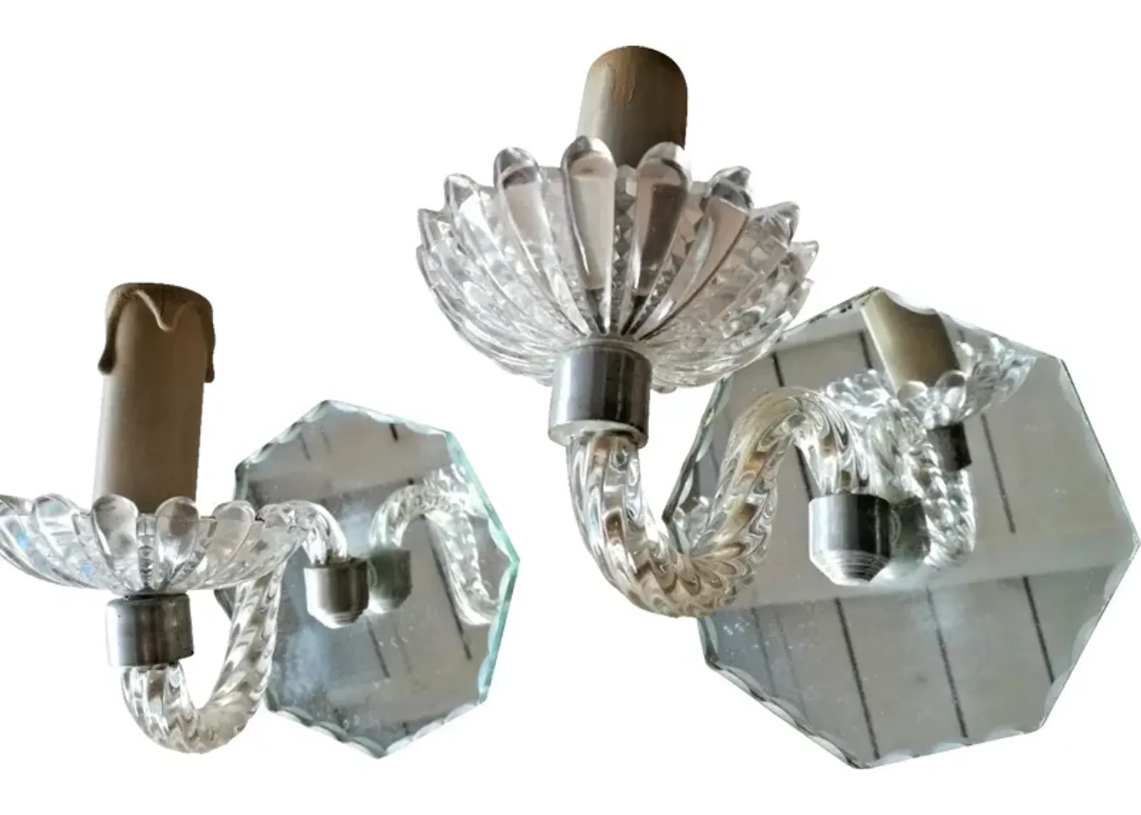 Pr Murano with Cut Mirrored Back Outdoor Sconces - Something Vintage - Silver