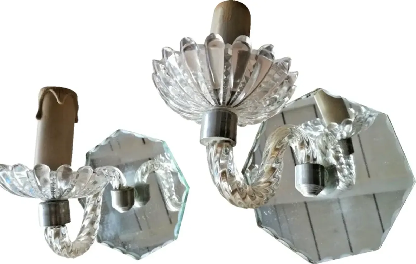 Pr Murano with Cut Mirrored Back Outdoor Sconces - Something Vintage - Silver