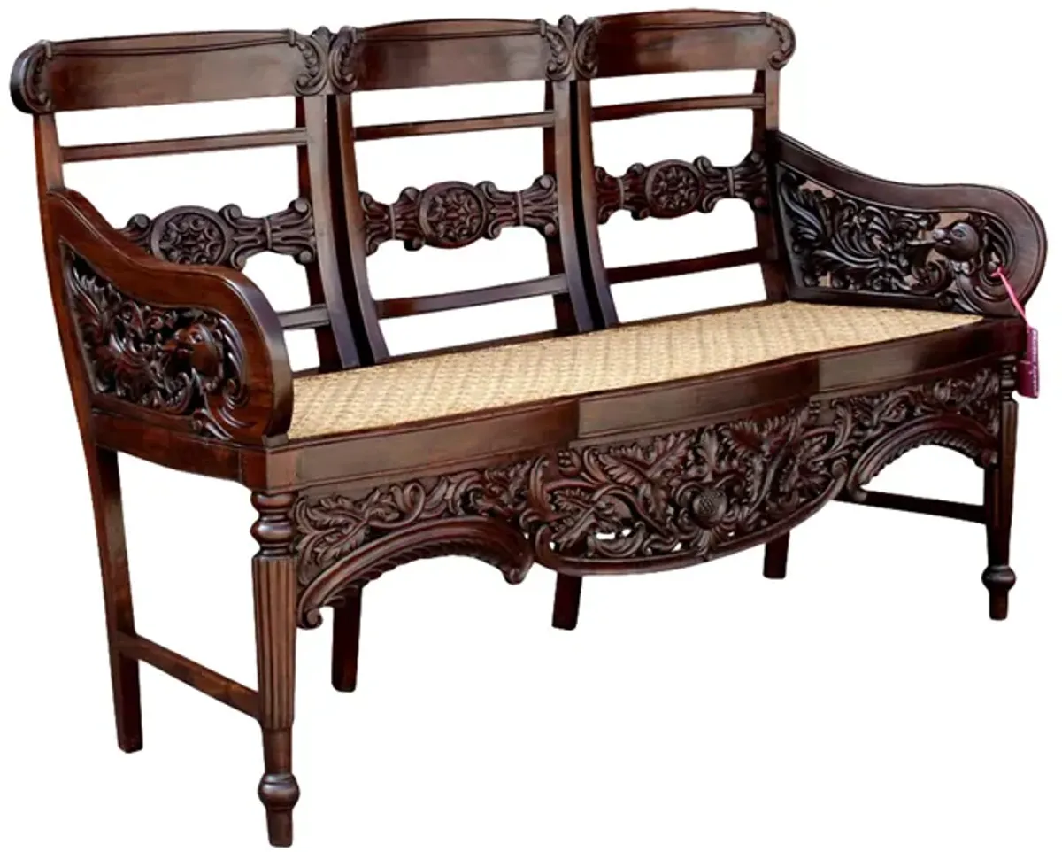 Antique Indo-Portuguese Rosewood Settee - de-cor - brown