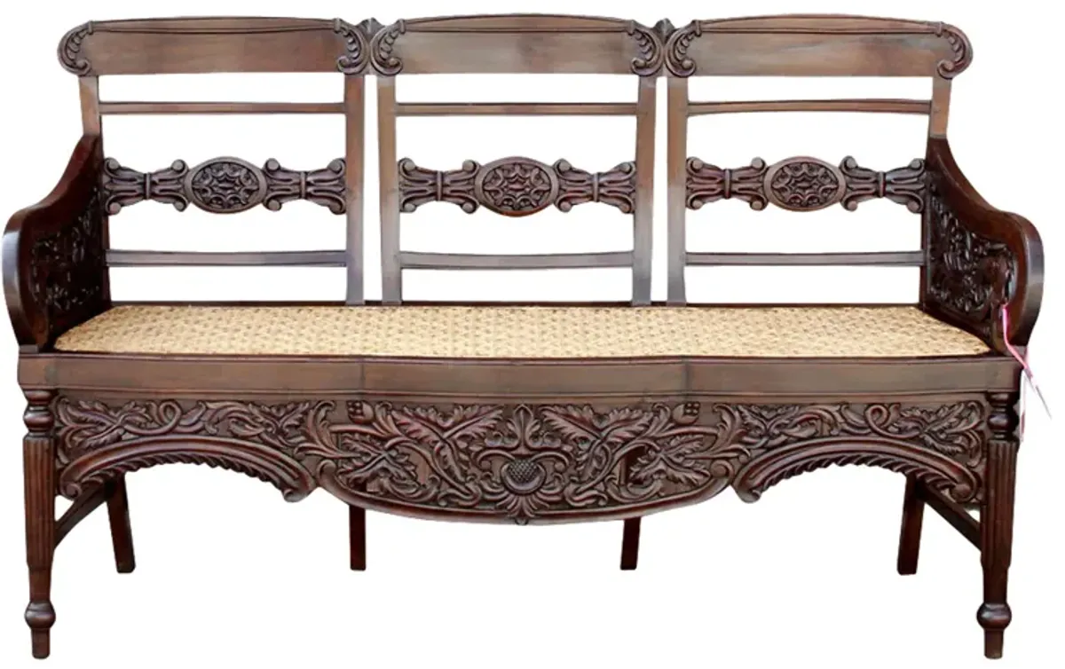 Antique Indo-Portuguese Rosewood Settee - de-cor - Brown