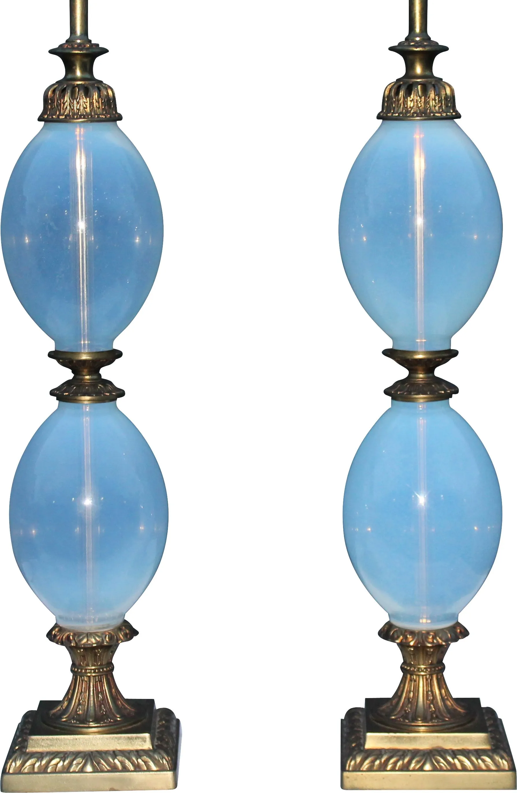 '40s Italian Opalescent Ovoid Lamps - Set of 2 - Something Vintage