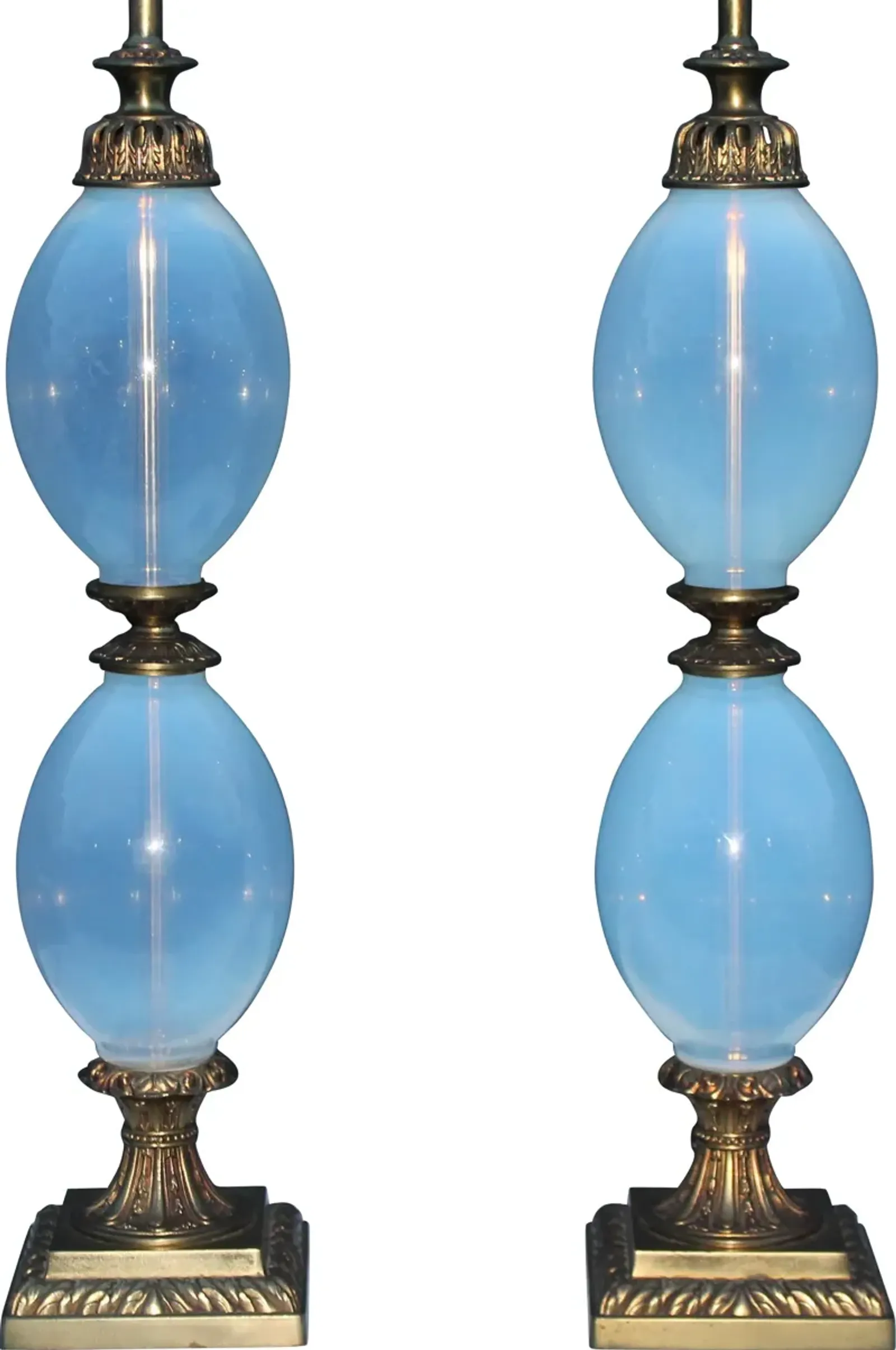 '40s Italian Opalescent Ovoid Lamps - Set of 2 - Something Vintage