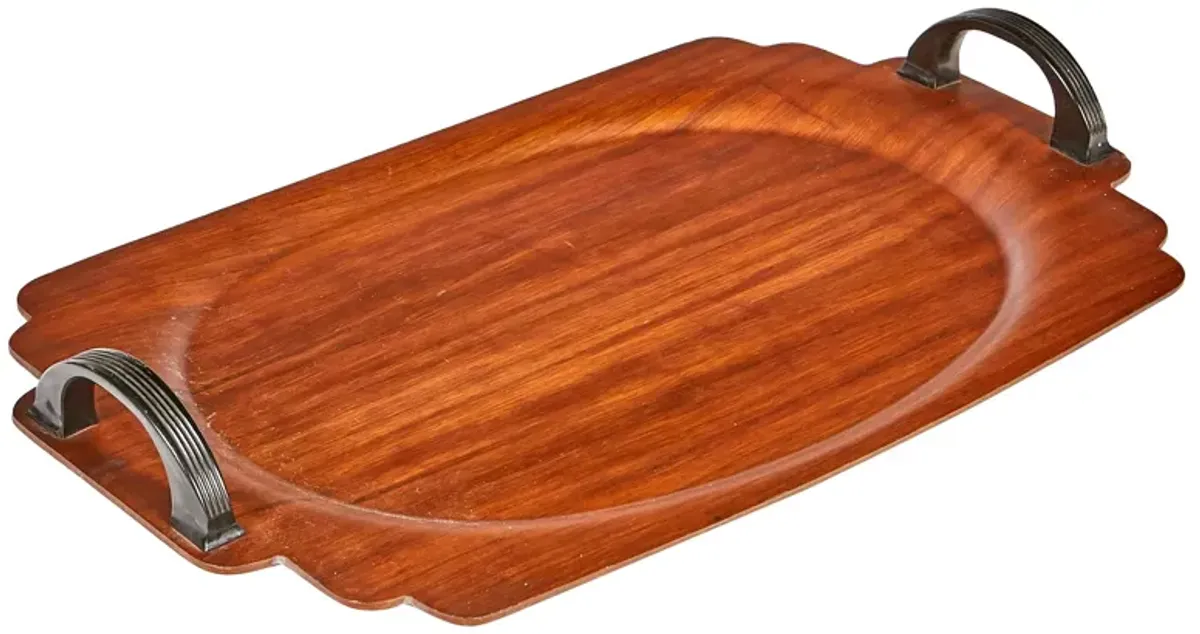 Art Deco Walnut Wood Handled Tray - 2-b-Modern - Brown