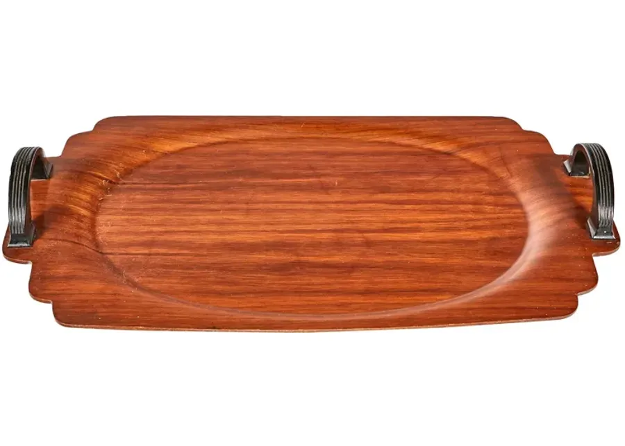 Art Deco Walnut Wood Handled Tray - 2-b-Modern - Brown