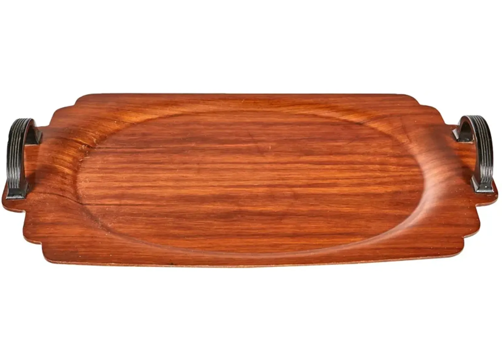 Art Deco Walnut Wood Handled Tray - 2-b-Modern - Brown