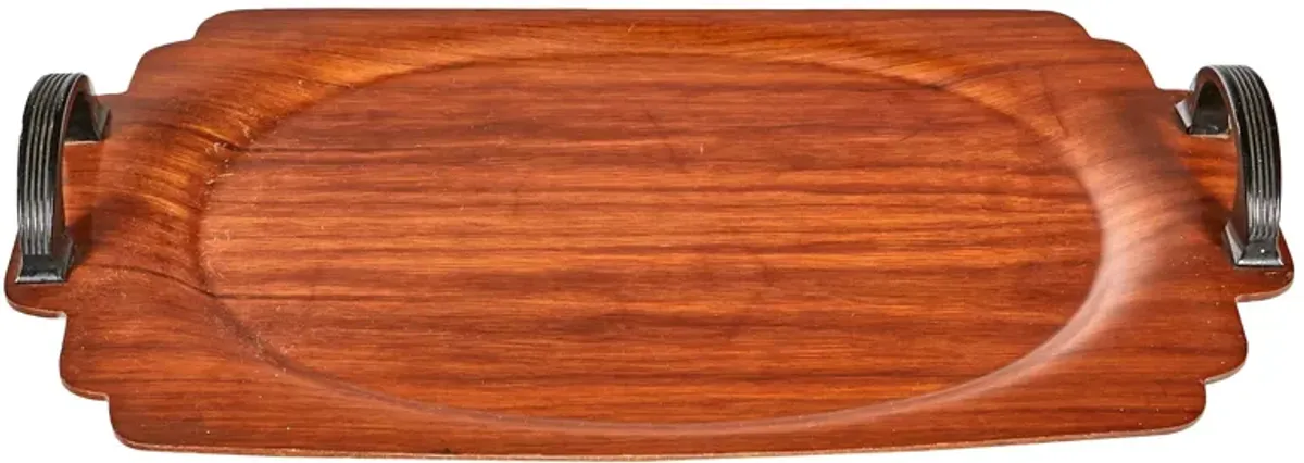 Art Deco Walnut Wood Handled Tray - 2-b-Modern - Brown