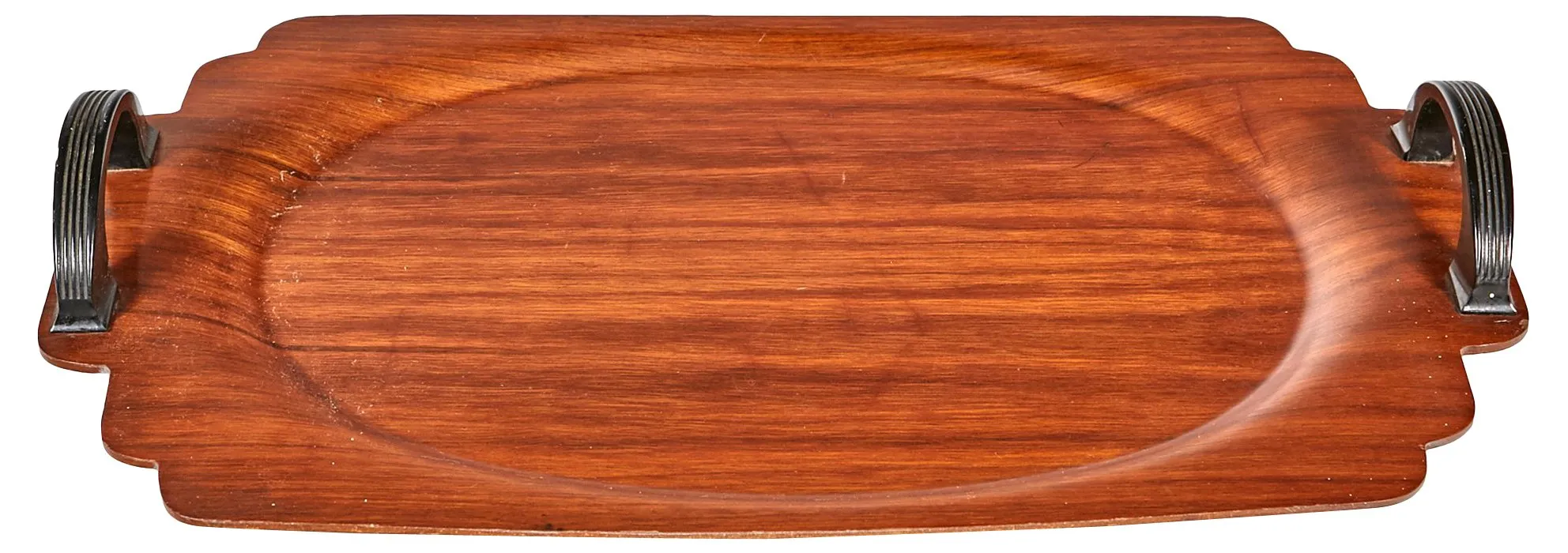 Art Deco Walnut Wood Handled Tray - 2-b-Modern - Brown