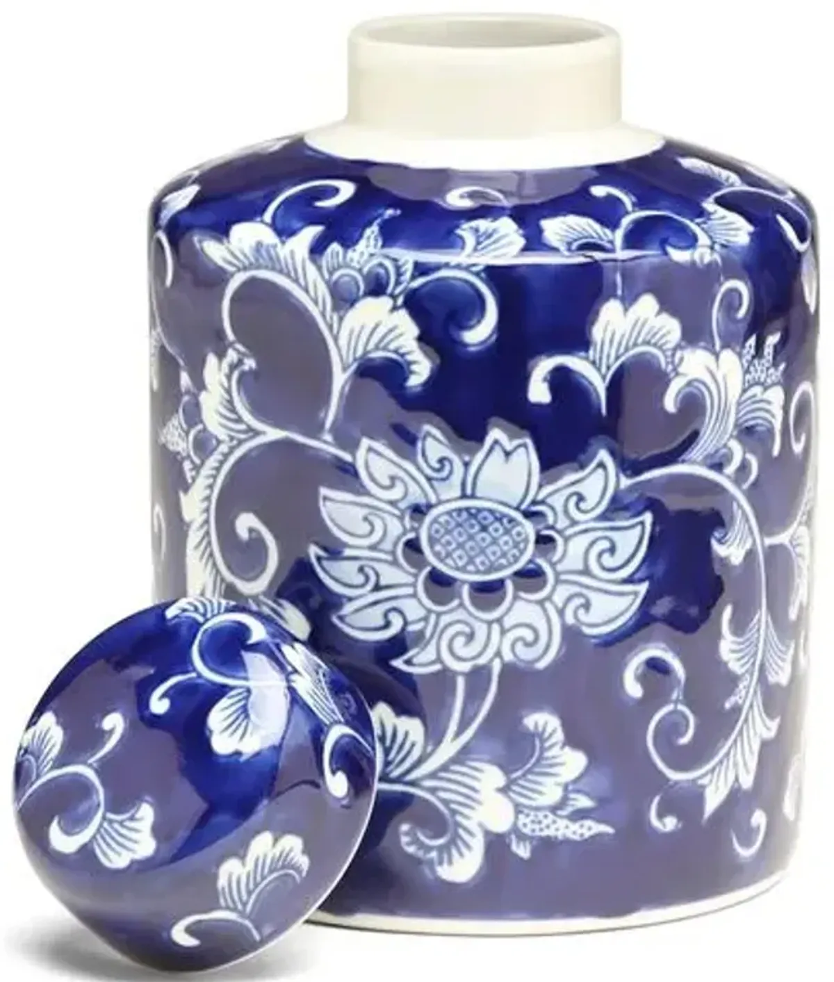 9" Lisse Cylindrical Ginger Jar - Blue/White