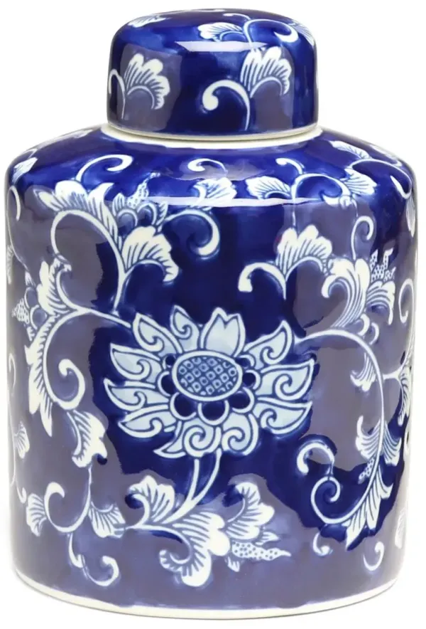 9" Lisse Cylindrical Ginger Jar, Blue/White