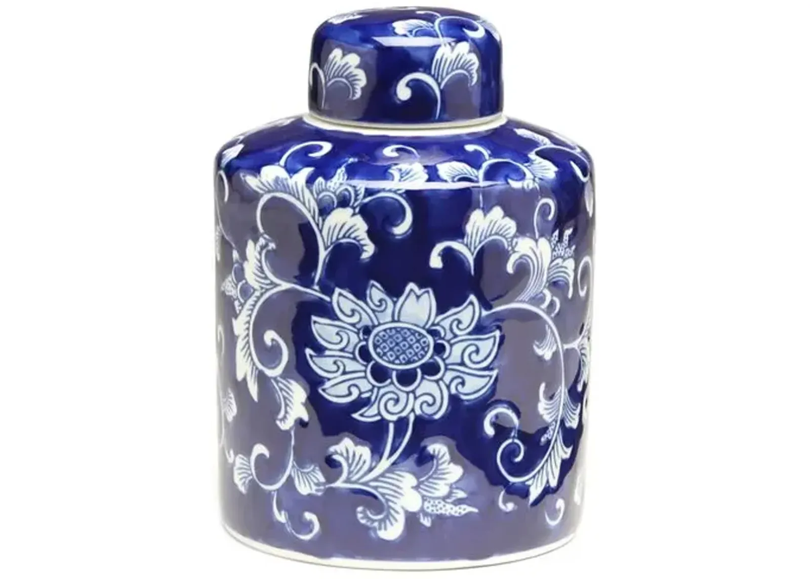 9" Lisse Cylindrical Ginger Jar - Blue/White