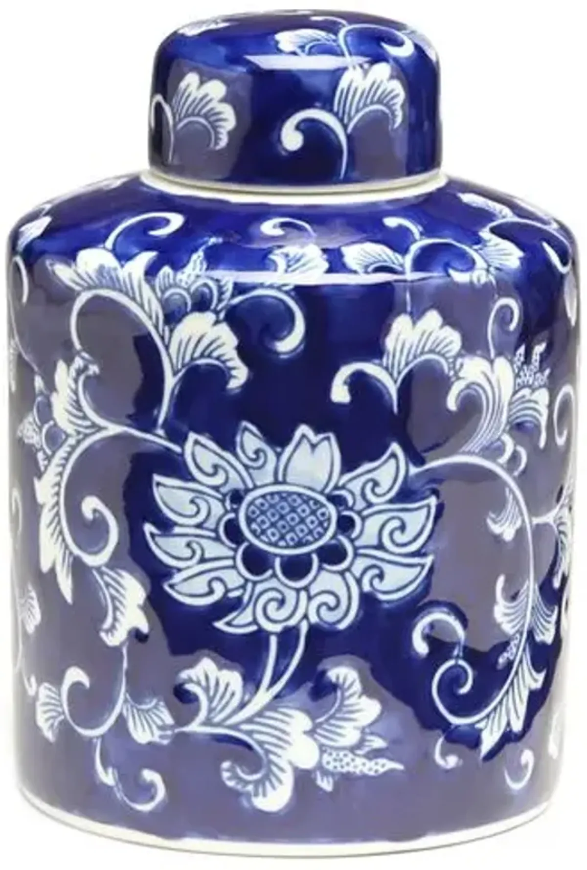 9" Lisse Cylindrical Ginger Jar - Blue/White