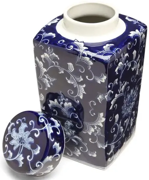 12" Petrin Square Ginger Jar - Blue/White