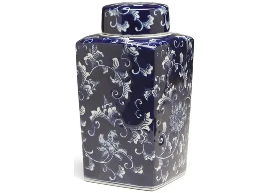 12" Petrin Square Ginger Jar - Blue/White