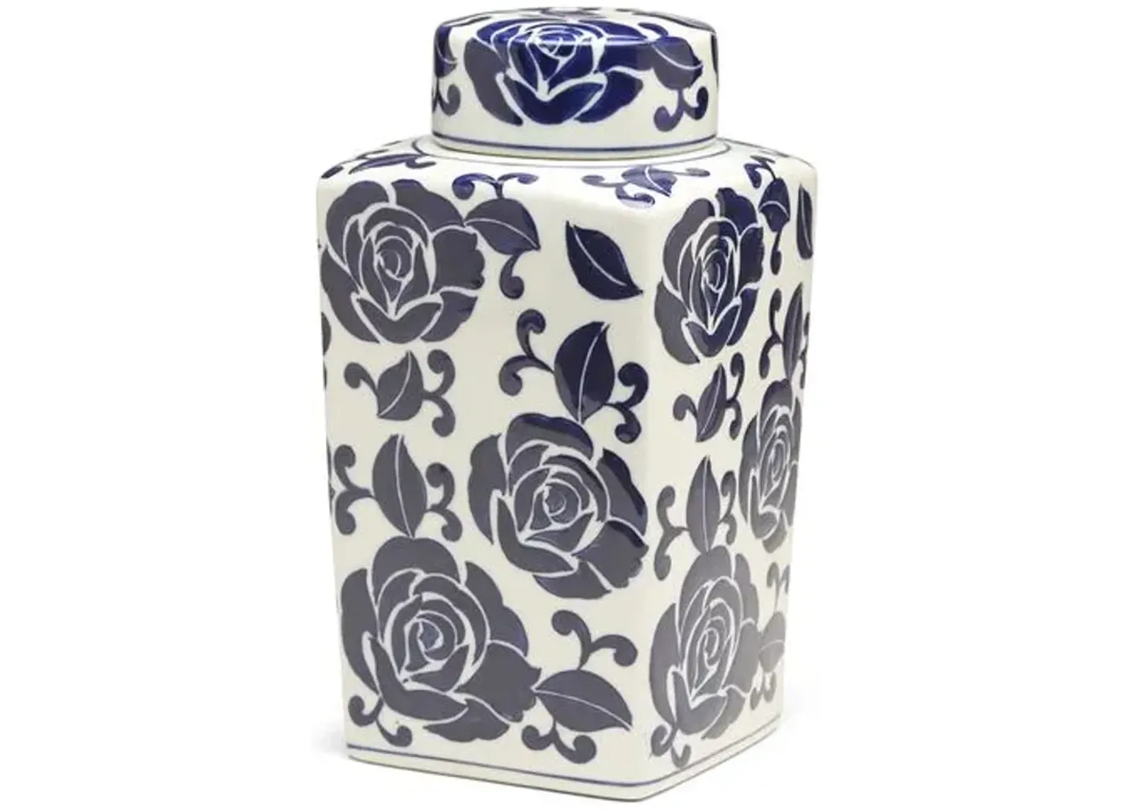 12" Giverny Square Ginger Jar - Blue/White