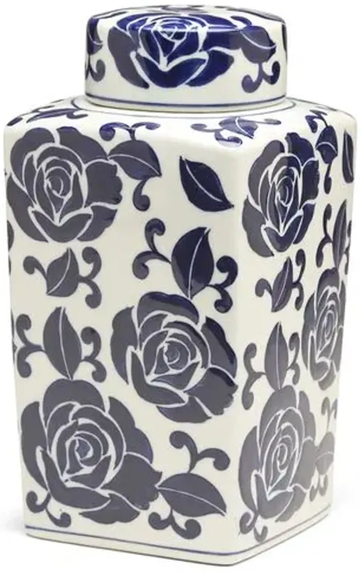 12" Giverny Square Ginger Jar - Blue/White