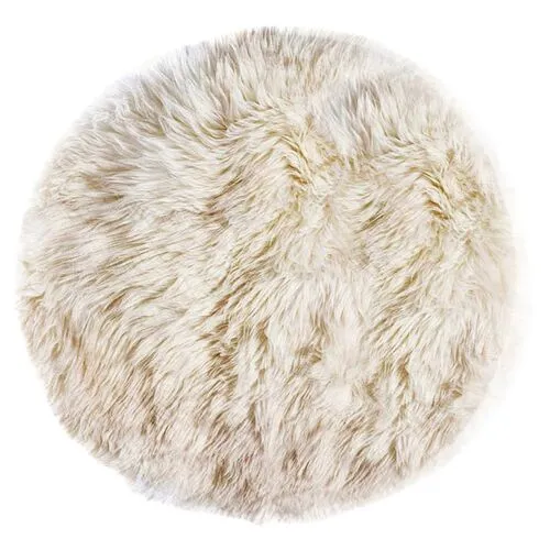 5'x5' round New Zealand Sheepskin Rug - Natural - White - White