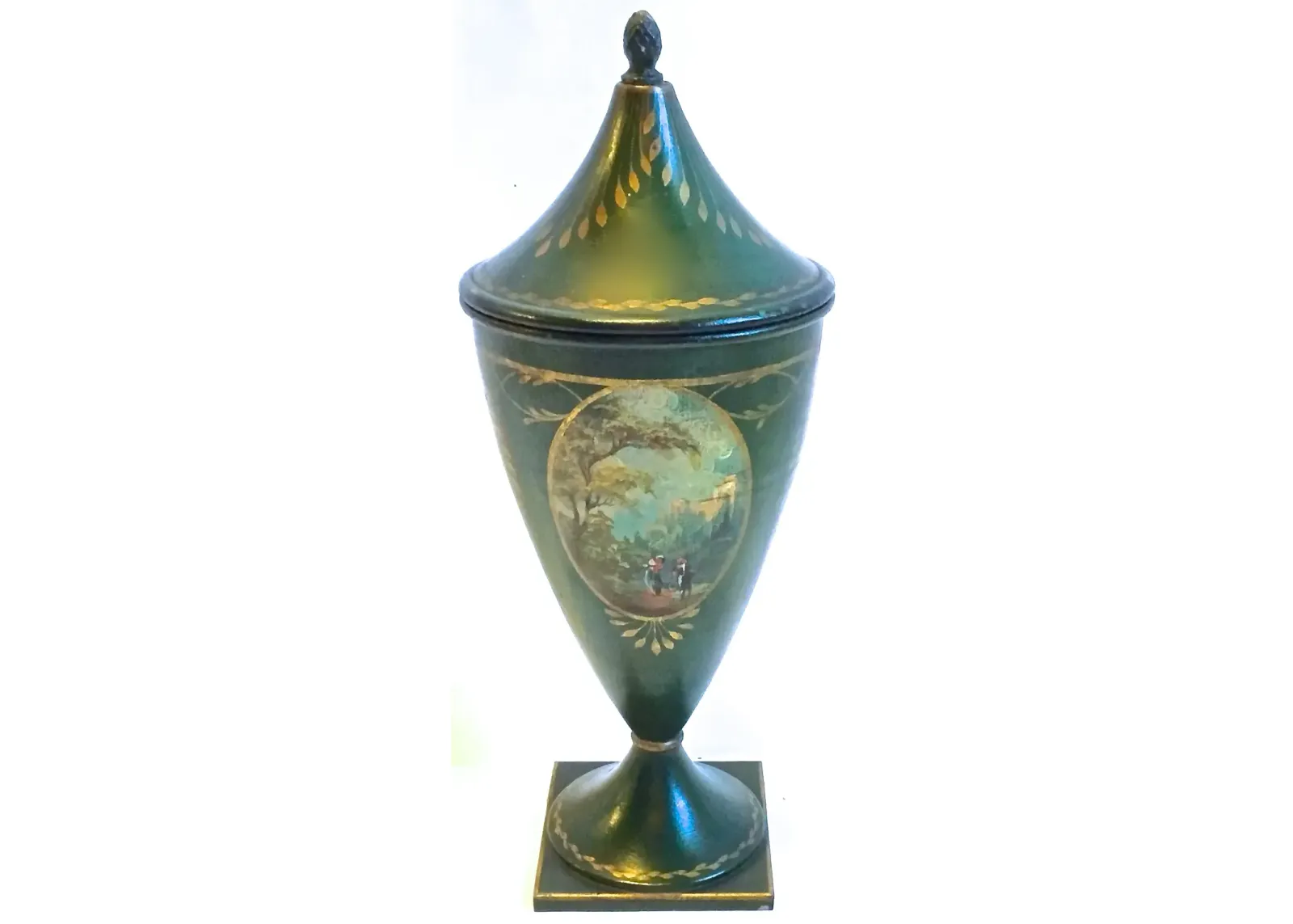 Hand-Painted Tole Chestnut Urn - Vermilion Designs - Green