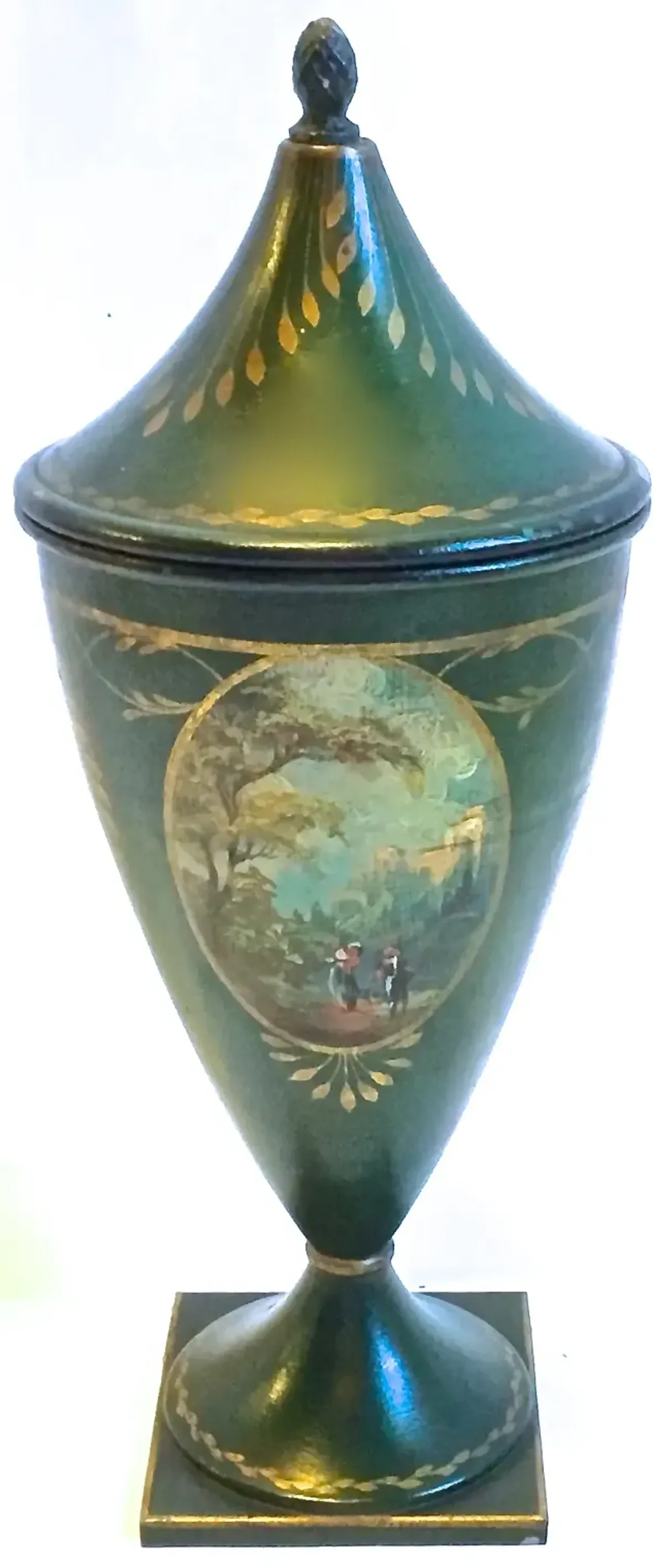 Hand-Painted Tole Chestnut Urn - Vermilion Designs - Green