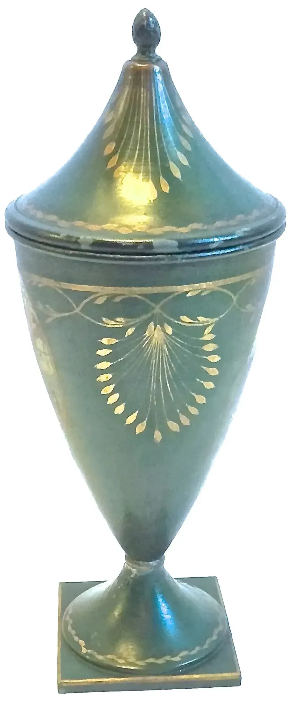 Tole Hand-Painted Chestnut Urn - Vermilion Designs - Green