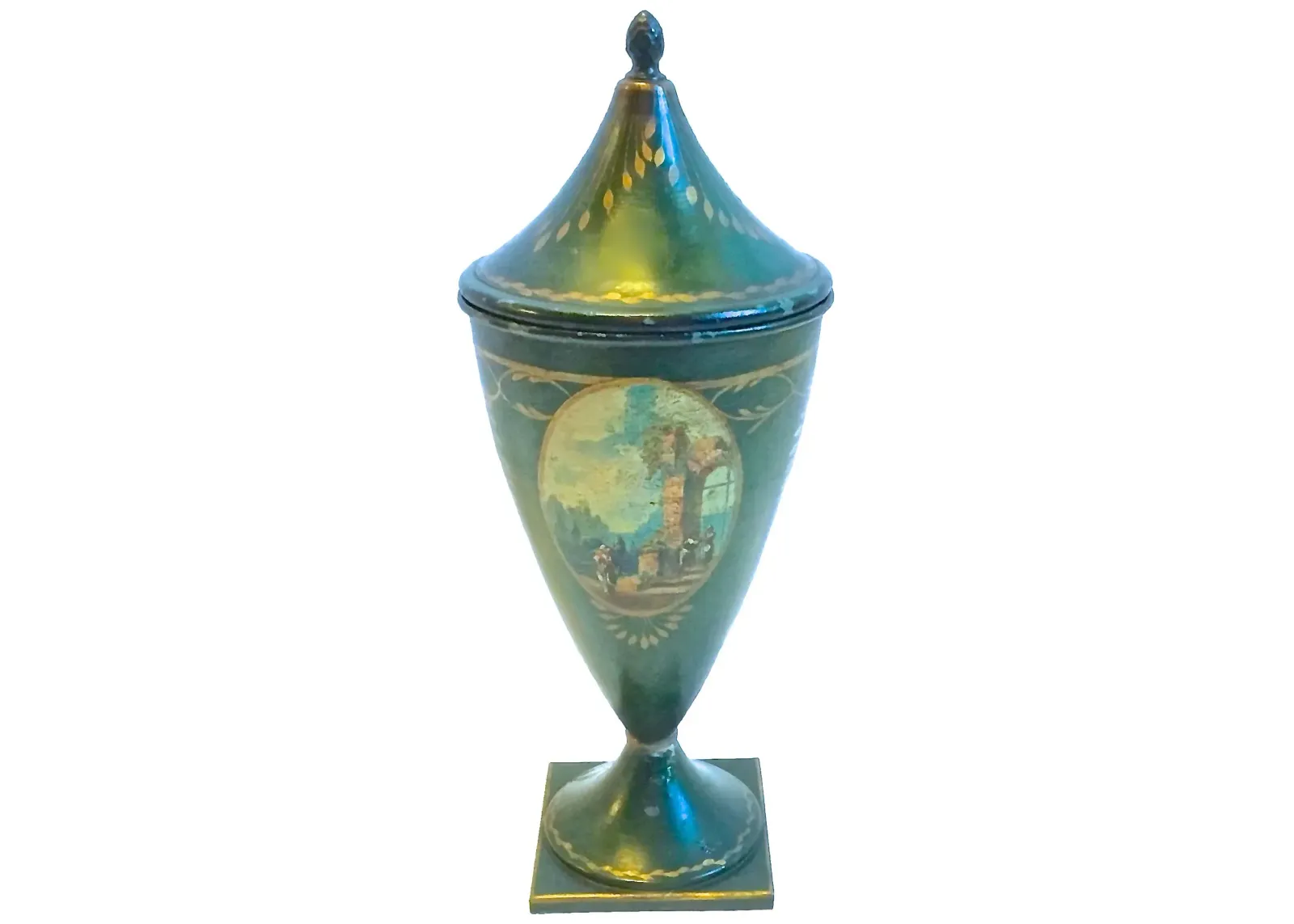 Tole Hand-Painted Chestnut Urn - Vermilion Designs - Green