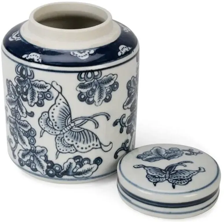 6" Wheeler Butterfly Jar with Lid - White/Blue